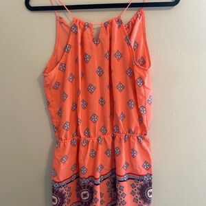 Summer Romper, Spaghetti Strap, Bright Coral, Size Medium